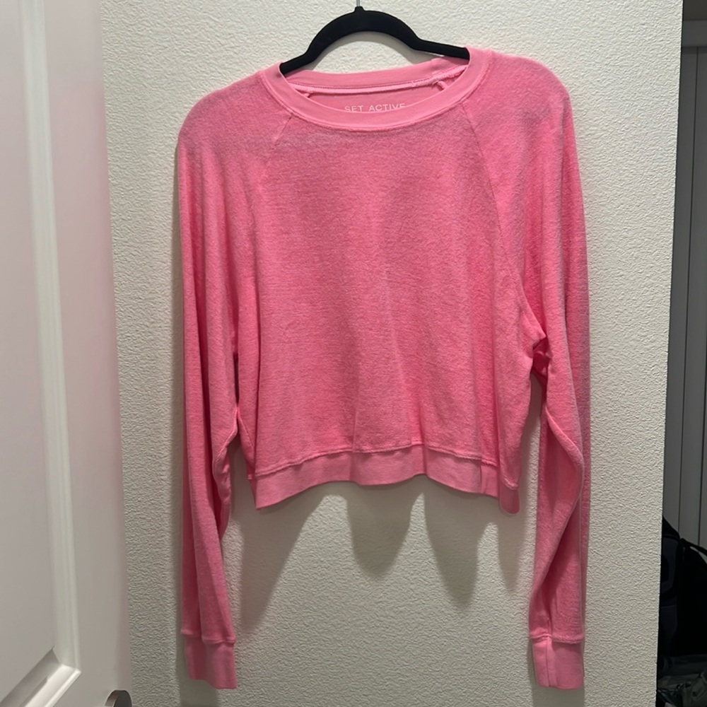Set Active Terry Cloth Pink Cropped Sweatshirt